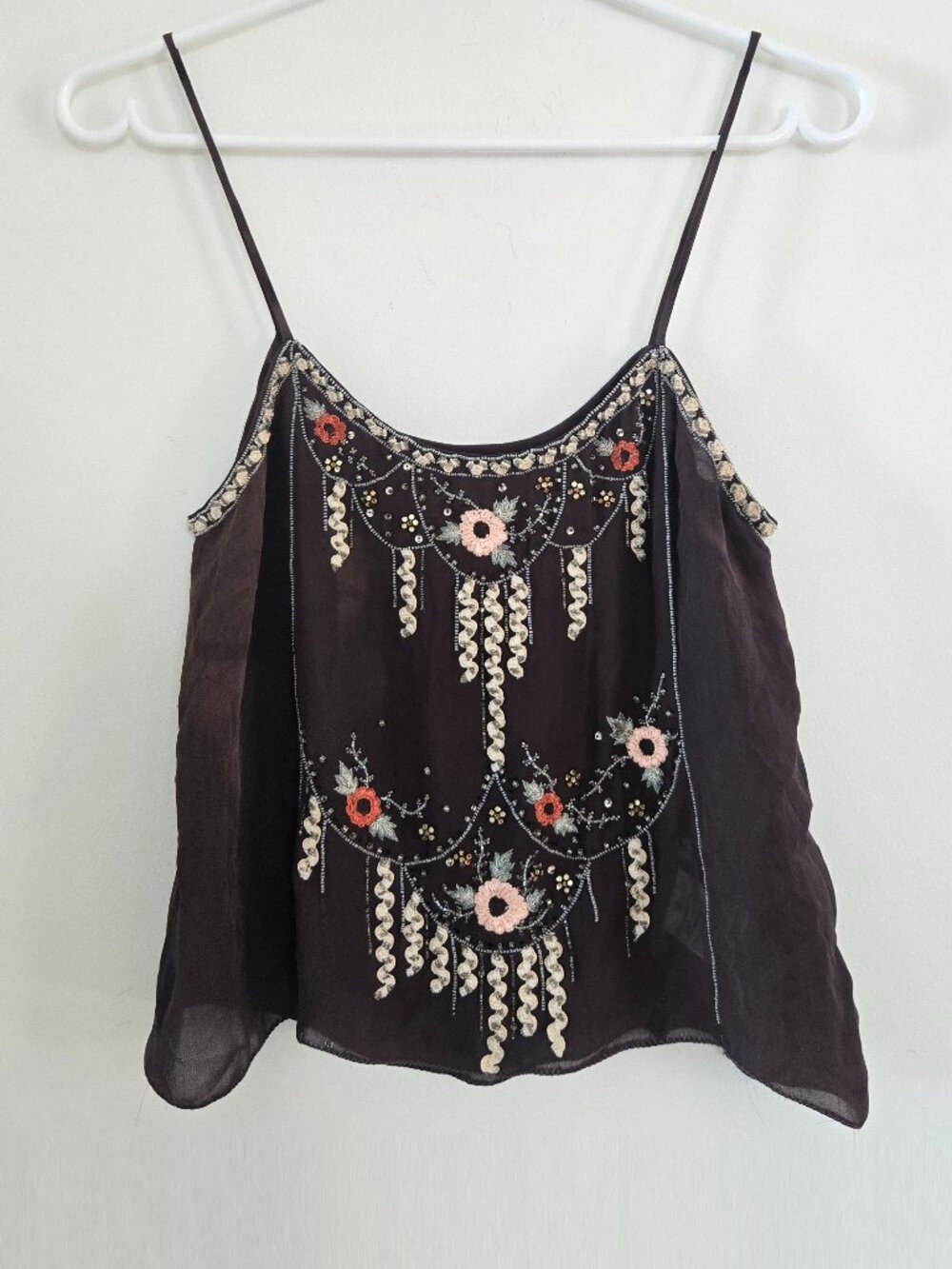 Matthew Williamson Cream Beaded Embellished Cami Top Size UK 10 US Medium Stains